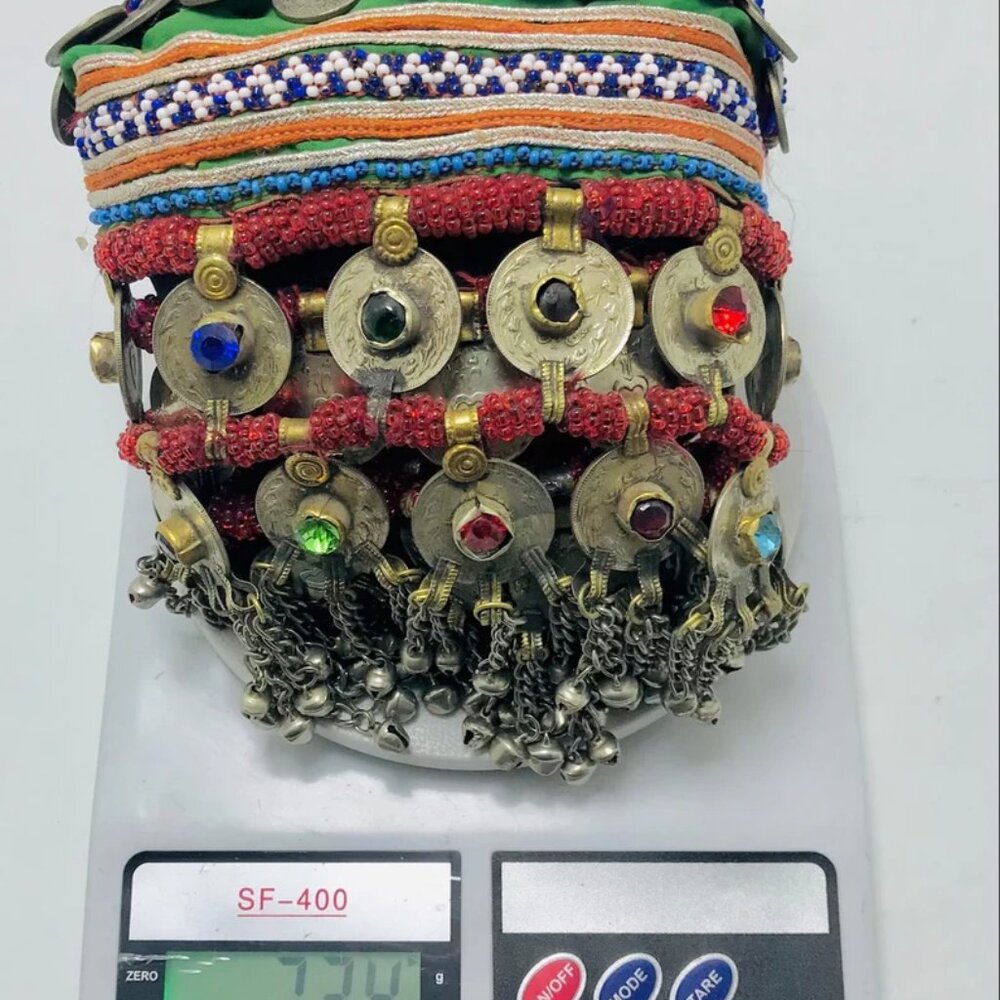 Vintage Kuchi Belly Dance Belt: Afghan Coins & Glass Stones - Picture 6 of 12